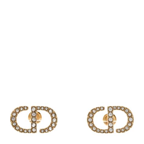 CHRISTIAN DIOR Crystal Petit CD Stud Earrings Gold.